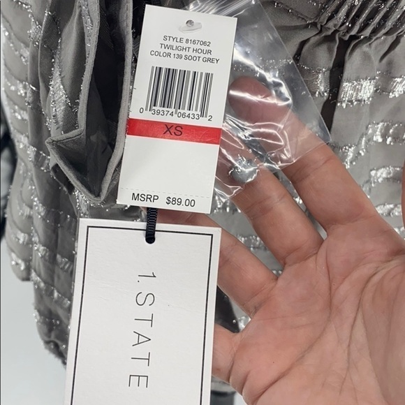 1.State Womens Sparkly Dressy Strapless Top silver metallic fringe off shoulder - Picture 11 of 13